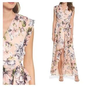 Eliza J Womens Blush Pink Romantic Floral Cascading Ruffle High-Low Hem Dress 2